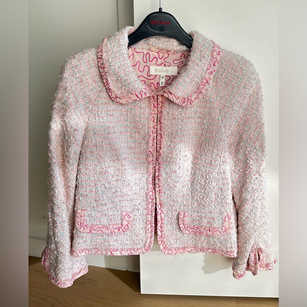 Escada Pink and Blue tweed and silk jacket Size 36